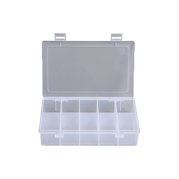 Caja de contenedor de almacenamiento de artes de pesca de plástico transparente en capas