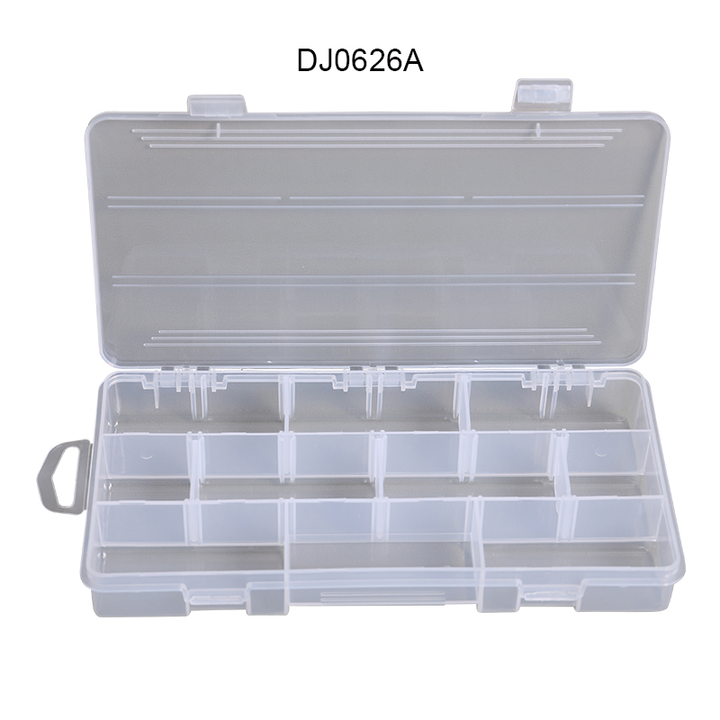 Caja de almacenamiento de equipo de pesca de plástico transparente ajustable